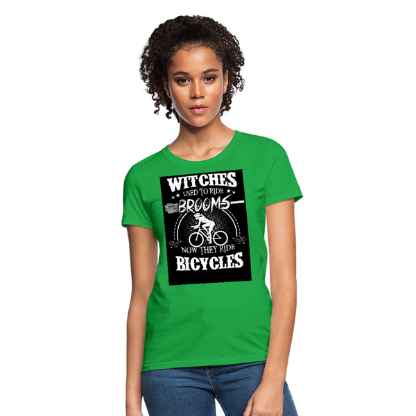 Witches Used To Ride Brooms Now They Ride Bicycles Women's T-Shirt - bright green