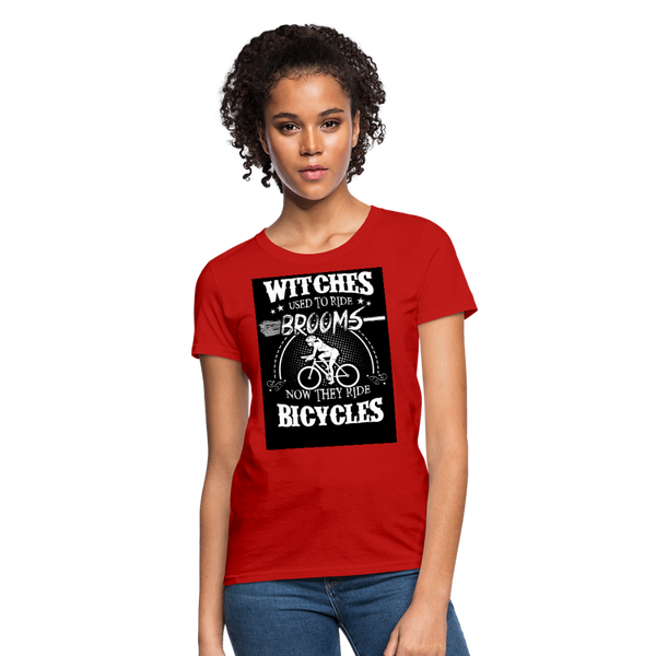 Witches Used To Ride Brooms Now They Ride Bicycles Women's T-Shirt - red