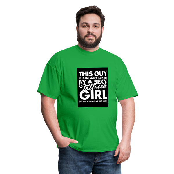 This Guy Is Already Taken By A Sexy Tattooed Girl Men's T-Shirt - bright green