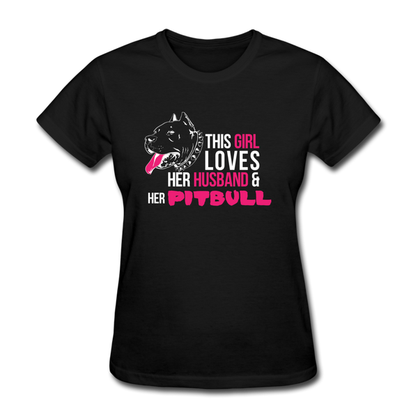 This Girl Loves Her Husband & Her Pitbull Women's T-Shirt - black