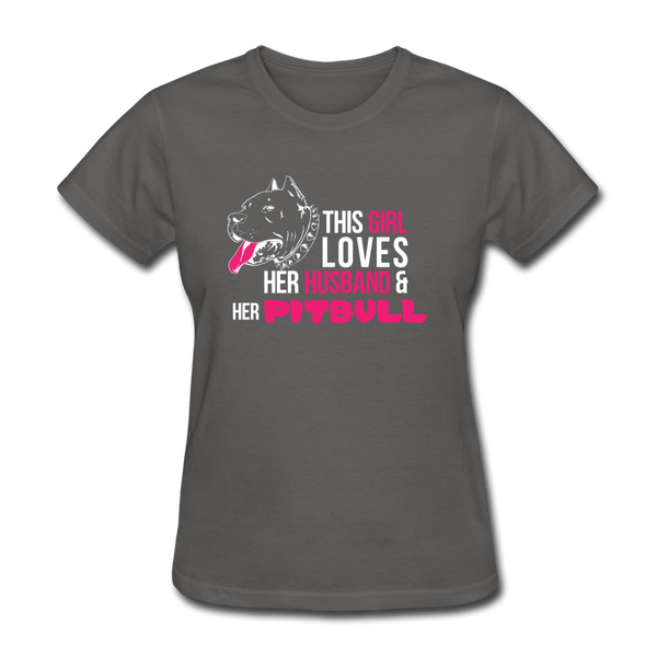 This Girl Loves Her Husband & Her Pitbull Women's T-Shirt - charcoal