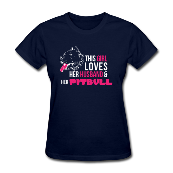 This Girl Loves Her Husband & Her Pitbull Women's T-Shirt - navy