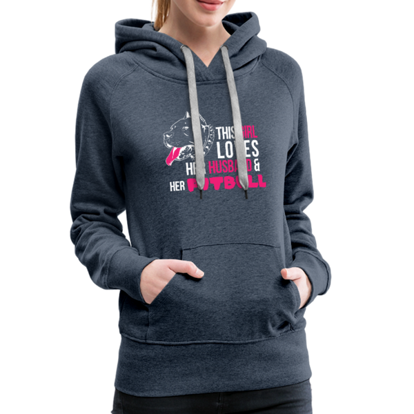 This Girl Loves Her Husband & Her Pitbull Women’s Premium Hoodie - heather denim
