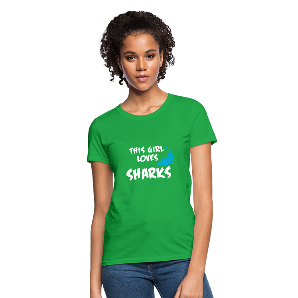 This Girl Loves Sharks Women's T-Shirt - bright green