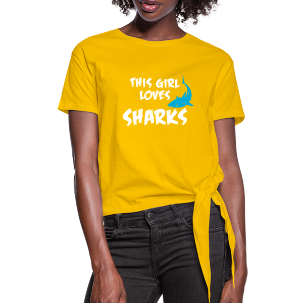 This Girl Loves Sharks Women's Knotted T-Shirt - sun yellow
