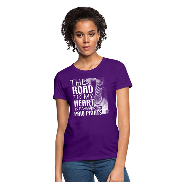 The Road To My Heart Is Paved With Paw Prints Women's T-Shirt - purple