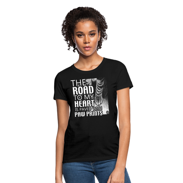 The Road To My Heart Is Paved With Paw Prints Women's T-Shirt - black