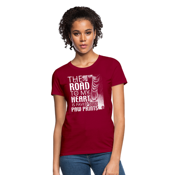 The Road To My Heart Is Paved With Paw Prints Women's T-Shirt - dark red