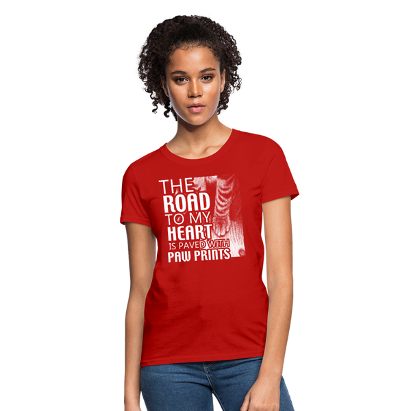 The Road To My Heart Is Paved With Paw Prints Women's T-Shirt - red