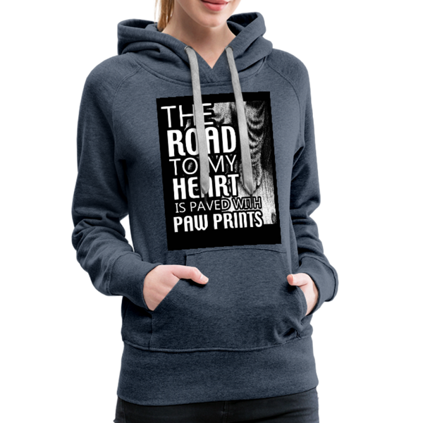 The Road To My Heart Is Paved With Paw Prints Women’s Premium Hoodie - heather denim