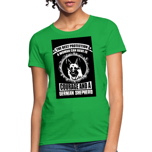 The Best Protection A Woman Can Have Is Courage And A German Shephard Women's T-Shirt - bright green