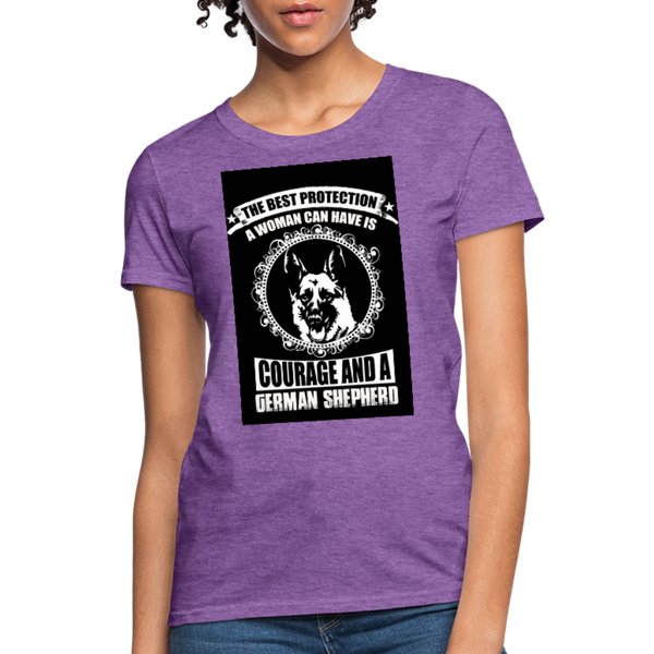 The Best Protection A Woman Can Have Is Courage And A German Shephard Women's T-Shirt - purple heather