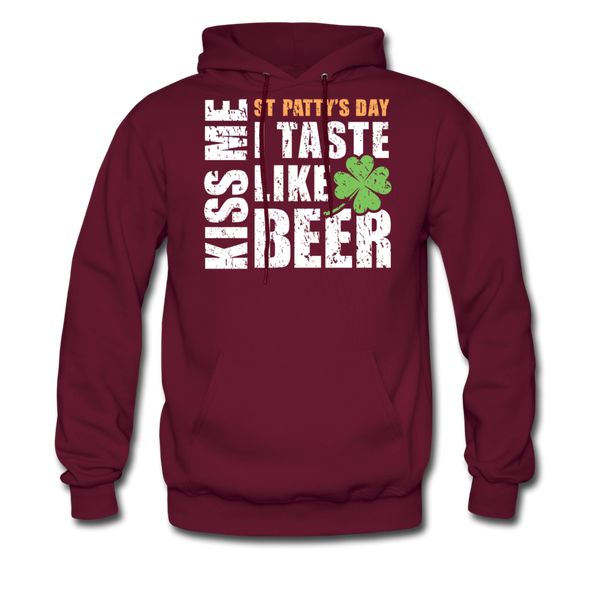 St Patty's Day Kiss Me I Taste Like Beer Men's Hoodie - burgundy