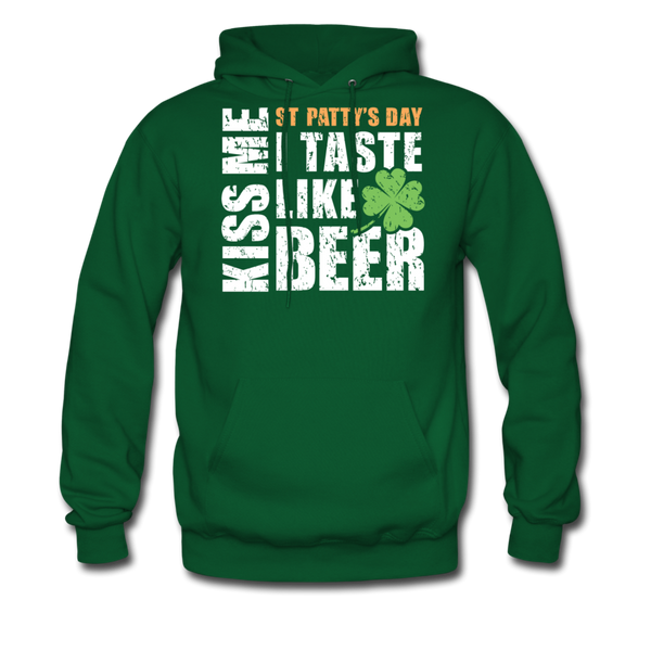 St Patty's Day Kiss Me I Taste Like Beer Men's Hoodie - forest green