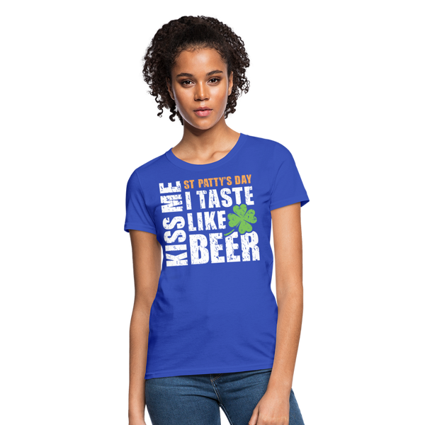 St Patty's Day Kiss Me I Taste Like Beer Women's T-Shirt - royal blue