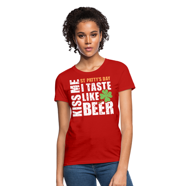St Patty's Day Kiss Me I Taste Like Beer Women's T-Shirt - red