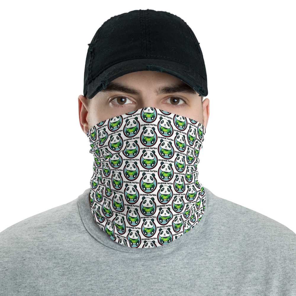 Diverse Panda Greener Themed White Neck Gaiter/ Head Wrap