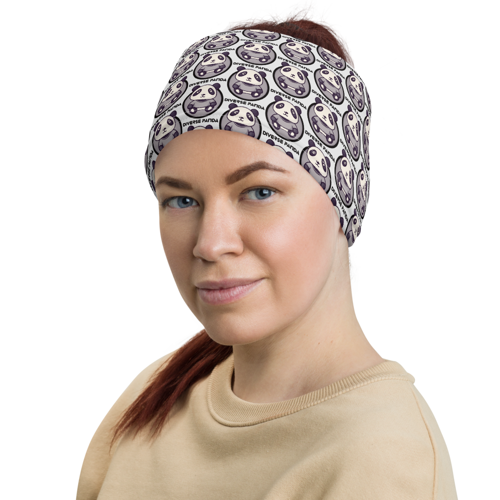 Diverse Panda Sephia Themed Light Grey Neck Gaiter/ Head Wrap