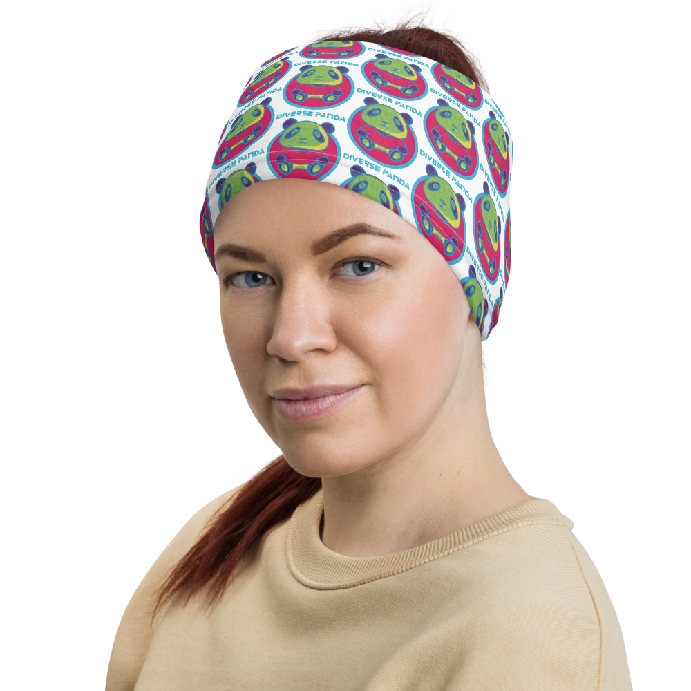 Diverse Panda Funky Mitchell Themed White Neck Gaiter/ Head Wrap