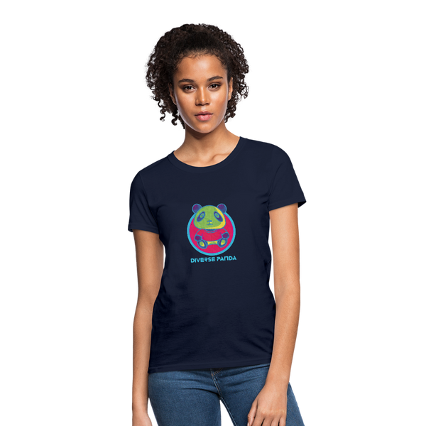 Diverse Panda Funky Themed Women's T-Shirt - navy