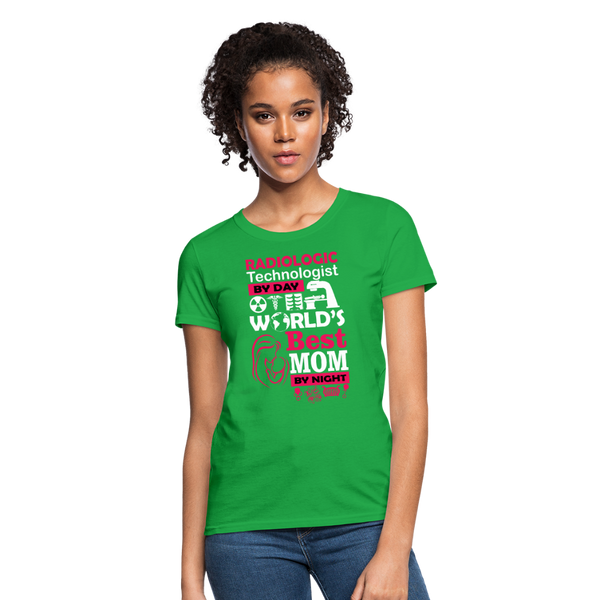 Radiologic Technologist By Day World's Best Mom By Night Women's T-Shirt - bright green