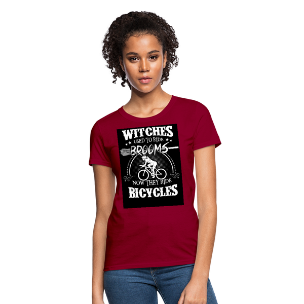 Witches Used To Ride Brooms Now They Ride Bicycles Women's T-Shirt - dark red