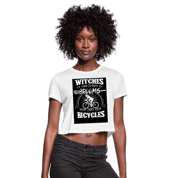 Witches Used To Ride Brooms Now They Ride Bicycles Women's Cropped T-Shirt - white