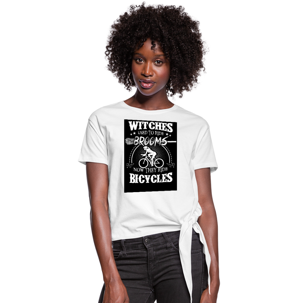 Witches Used To Ride Now They Ride Bicycles Women's Knotted T-Shirt - white