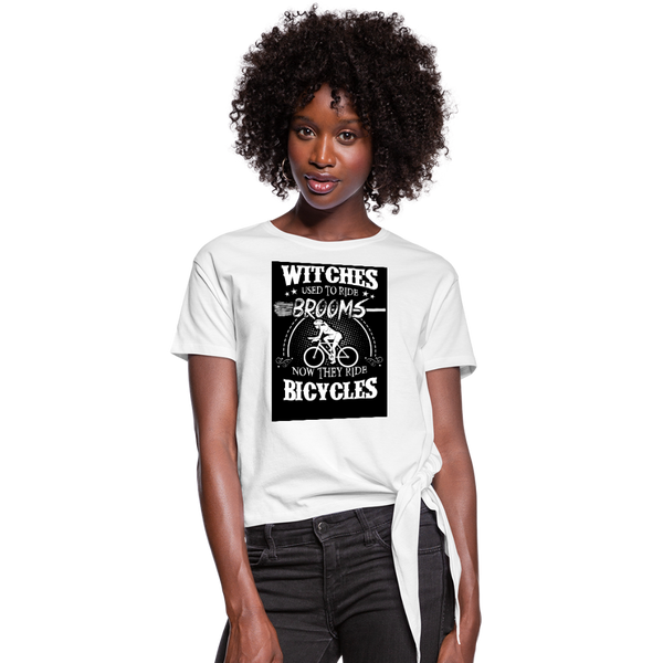 Witches Used To Ride Now They Ride Bicycles Women's Knotted T-Shirt - white