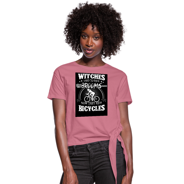 Witches Used To Ride Now They Ride Bicycles Women's Knotted T-Shirt - mauve