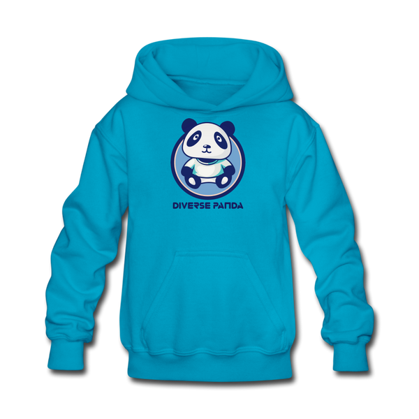 Diverse Panda Blue Lighter Themed Kids' Hoodie - turquoise