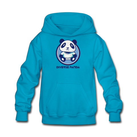 Diverse Panda Blue Lighter Themed Kids' Hoodie - turquoise