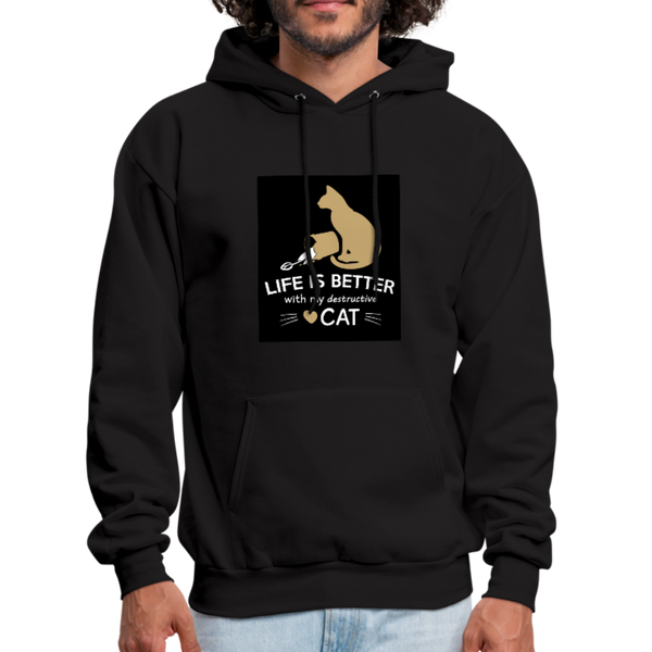 Life Is Better With My Destructive Cat Men's Hoodie - black