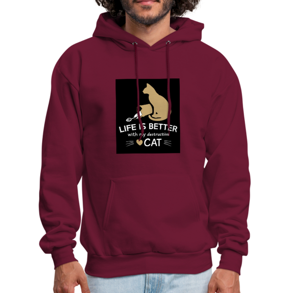 Life Is Better With My Destructive Cat Men's Hoodie - burgundy