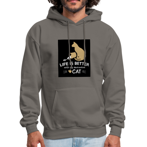 Life Is Better With My Destructive Cat Men's Hoodie - asphalt gray