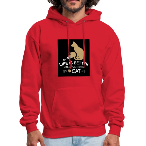 Life Is Better With My Destructive Cat Men's Hoodie - red