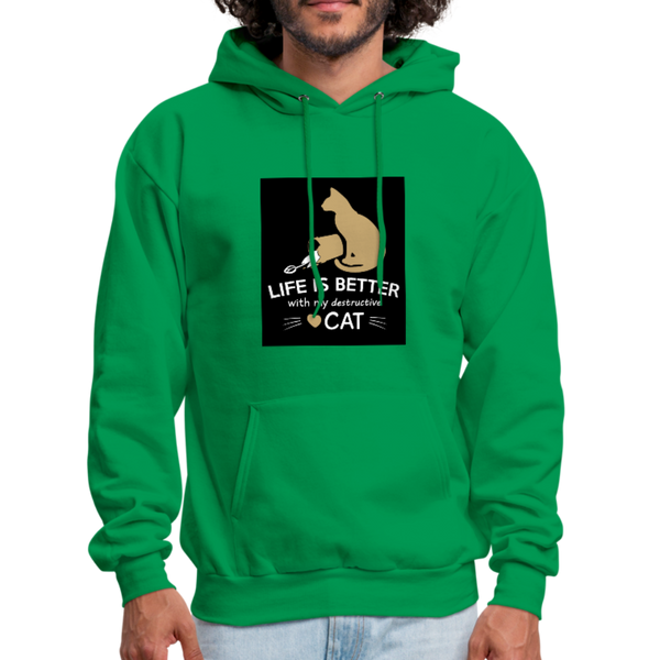 Life Is Better With My Destructive Cat Men's Hoodie - kelly green