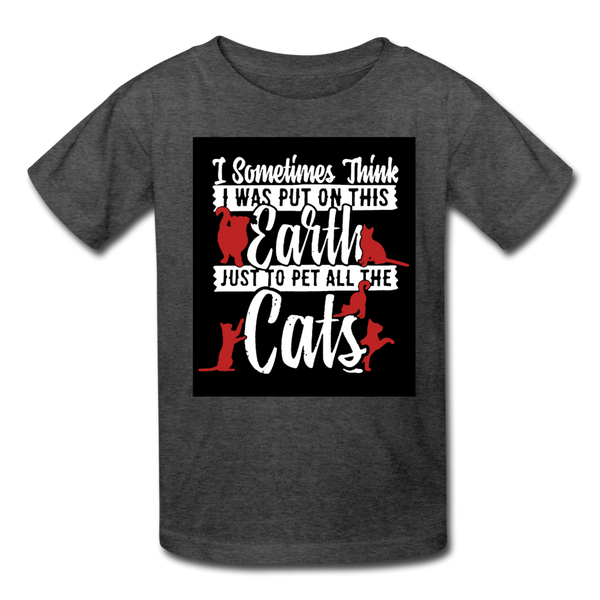 I Sometimes Think I Was Put On This Earth Just To Pet All The Cats Kids' T-Shirt - heather black