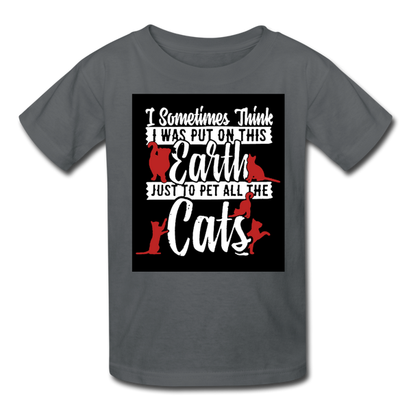 I Sometimes Think I Was Put On This Earth Just To Pet All The Cats Kids' T-Shirt - charcoal