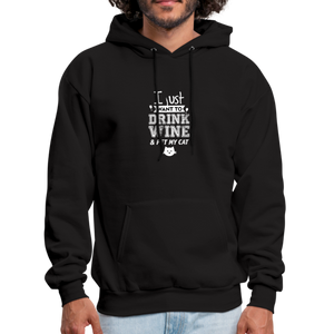 I Just Want To Drink Wine & Pet My Cat Men's Hoodie - black