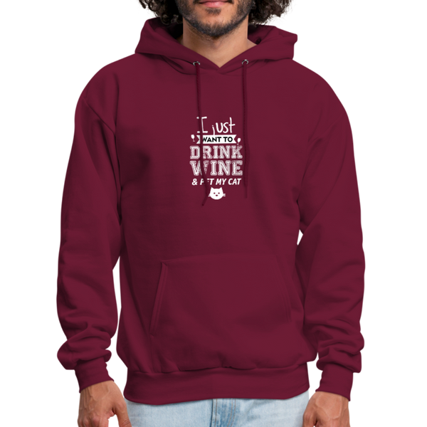 I Just Want To Drink Wine & Pet My Cat Men's Hoodie - burgundy