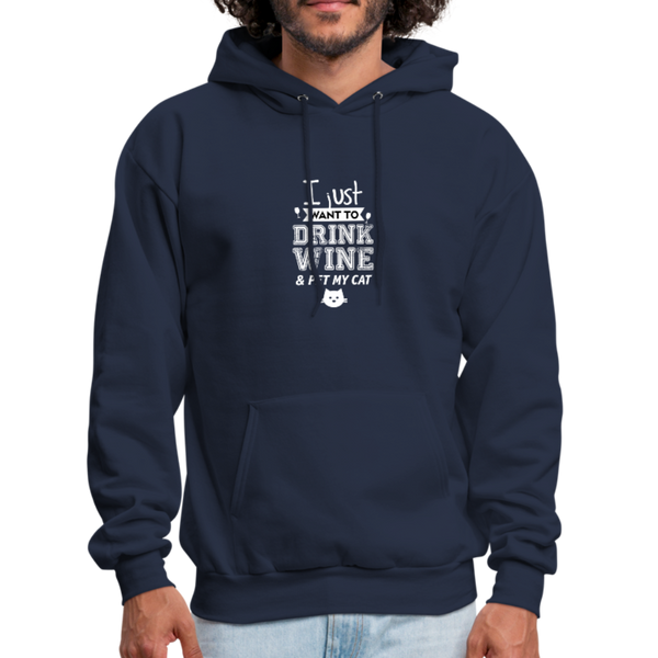 I Just Want To Drink Wine & Pet My Cat Men's Hoodie - navy