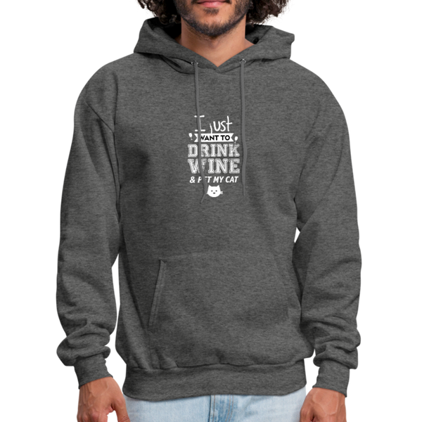 I Just Want To Drink Wine & Pet My Cat Men's Hoodie - charcoal gray