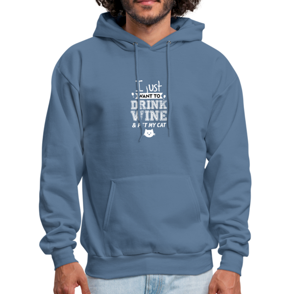 I Just Want To Drink Wine & Pet My Cat Men's Hoodie - denim blue