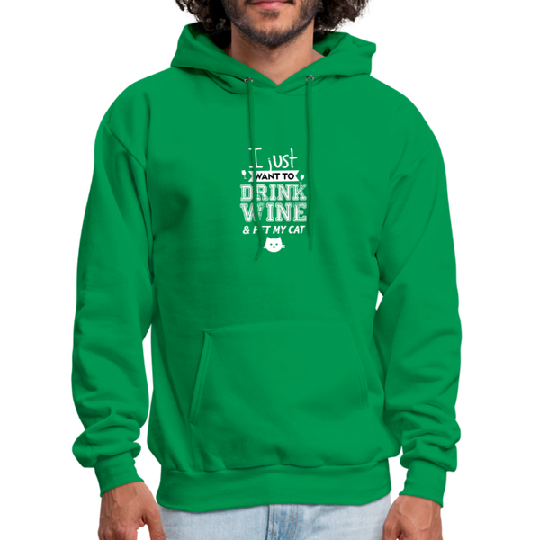 I Just Want To Drink Wine & Pet My Cat Men's Hoodie - kelly green