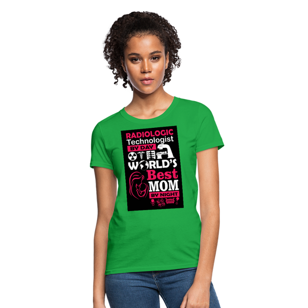 Radiologic Technologist By Day World's Best Mom By Night Women's T-Shirt - bright green