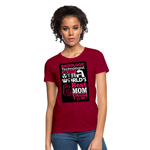 Radiologic Technologist By Day World's Best Mom By Night Women's T-Shirt - dark red
