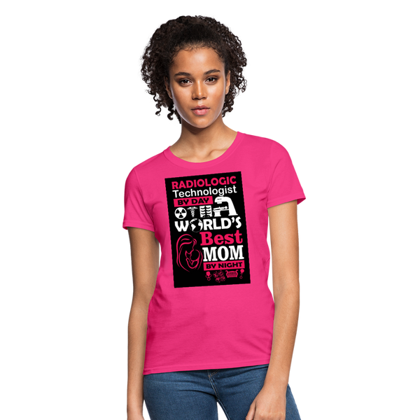 Radiologic Technologist By Day World's Best Mom By Night Women's T-Shirt - fuchsia