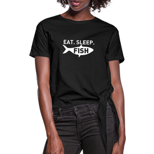 Eat Sleep Fish Women's Knotted T-Shirt - black