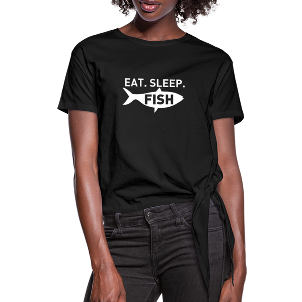 Eat Sleep Fish Women's Knotted T-Shirt - black